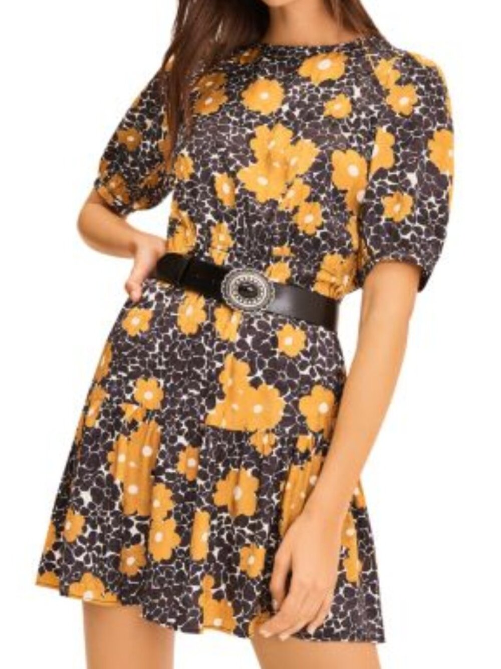 ba&sh Black and Yellow Floral Mini Dress